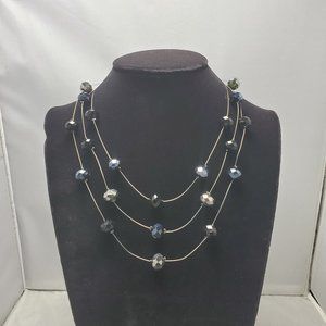 pewter ,silver beaded with silver chain 3 row illusion necklace